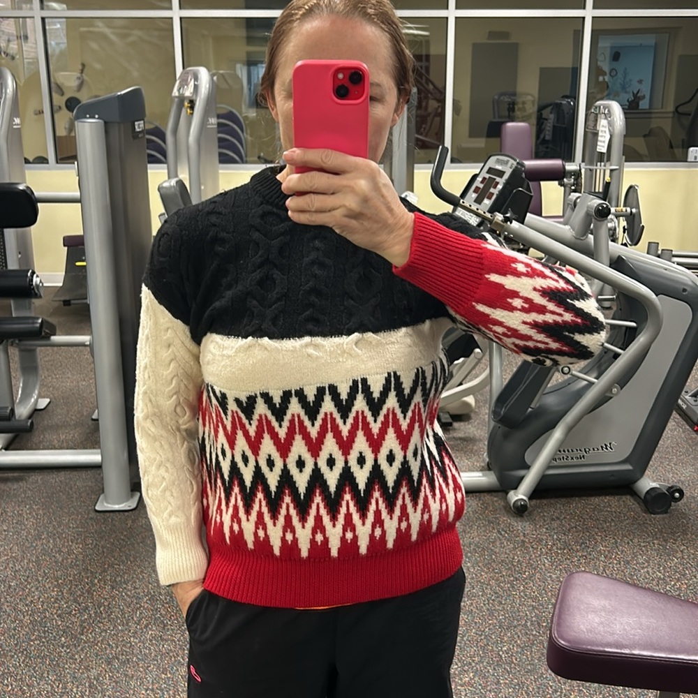 RARE! LANEUS 100% wool Alpine, Nordic style crewneck sweater, cozy and warm